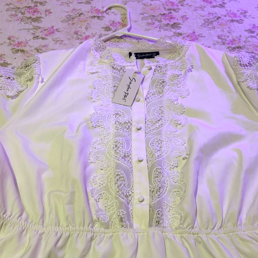 Simple White Lace Accent Dress
